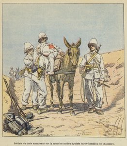 Soldati del treno che raccolgono sulla strada i soldati esausti del 40º battaglione di cacciatori da after Louis Charles Bombled