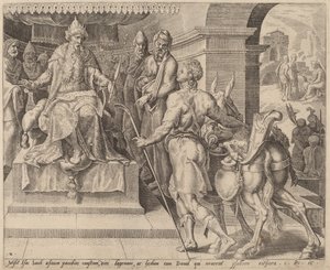 Davide porta doni da suo padre a Saul da after Maerten van Heemskerck