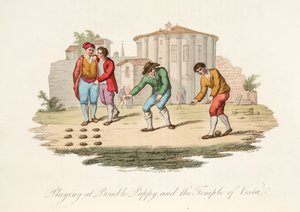 Giocando a Bomble Puppy e il Tempio di Vest, da Italian Scenery, rappresentante i Costumi, le Usanze e i Divertimenti dei diversi Stati d
