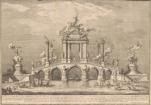 La Prima Macchina per la Chinea del 1755: Un ponte trionfale con antichità di Ercolano da after Paolo Posi Giuseppe Vasi