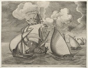 Navi a Vela: Una Flotta di Galee Scortata da una Caravella da after Pieter Bruegel