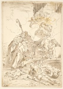 La Madonna e il Bambino appaiono a due santi maschi durante un