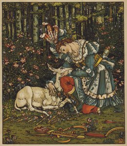 Il principe Guerrier cura la cerva ferita da after Walter Crane