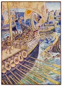 Nave contro nave, finché i morti persiani non coprirono il mare come fiori da after Walter Crane