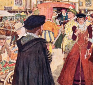 Shakespeare osserva le mode sciocche e le buffonate dei damerini su Ludgate Hill, Londra da after William Hatherell