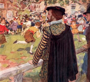 Shakespeare guarda ragazzi e ragazze giocare a Prisoners Base vicino a Temple Bar, Londra da after William Hatherell