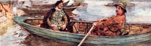 Shakespeare con un barcaiolo che viene remato lungo il Tamigi, Londra da after William Hatherell