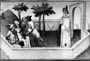 Come il Vecchio della Montagna ricevette i seguaci nel giardino, dal Livre des Merveilles du Monde, c.1410-12