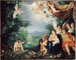 Francese: Le Repos de la Sainte Famille pendant la fuite en Égypte (La Sacra Famiglia a riposo durante la fuga in Egitto) da anonymous 
