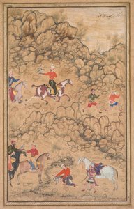 Caccia con i falchi in un paesaggio (recto) da attributed to Abd al Samad (Persian, c. 1510–1600)