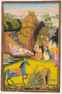 Farhad si uccide dopo aver sentito la falsa notizia della morte di Shirin da attributed to Amar Das Bhatti