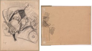 Donna che entra in un fiacre (recto); Profilo destro di uomo con cappello alto (verso) da attributed to Jean Louis Forain