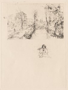 Paesaggio con ponte e bambino