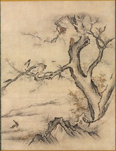 Fiori e Uccelli in un Paesaggio Primaverile da attributed to Kano Motonobu