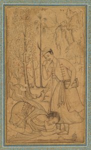 Un uomo santo che si prostra davanti a un principe erudito da attributed to Manohar