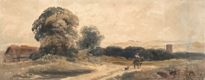 Strada di campagna con viaggiatore a cavallo