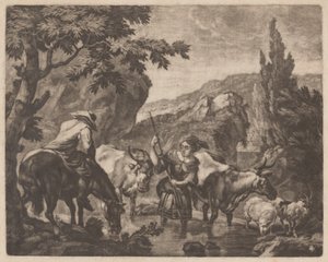Bovini che attraversano un ruscello da attributed to Robert Robinson,after Nicolaes Pietersz Berchem