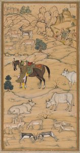 Akbar che monta il suo cavallo; pagina dal Chester Beatty Akbar Nama (Storia di Akbar) da attributed to Sur Das Gujarati