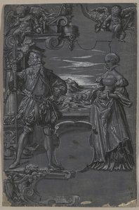 Progetto per Vetrata: Uomo e Donna in Ambientazione Architettonica da attributed to Tobias Stimmer