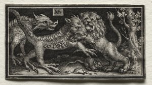 Leone che combatte due bestie da attributed to Tobias Stimmer