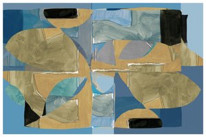 Collage astratto blu e marrone chiaro da cartissi
