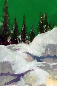 Sentiero innevato, cielo verde da cartissi