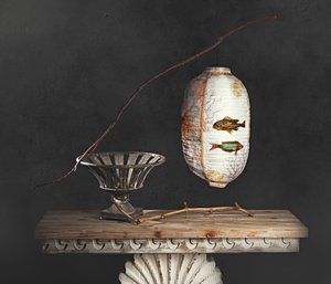 Natura morta con lanterne asiatiche