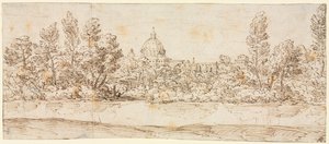 Paesaggio Fluviale con Vista della Basilica di San Pietro da circle of Giovanni Francesco Grimaldi