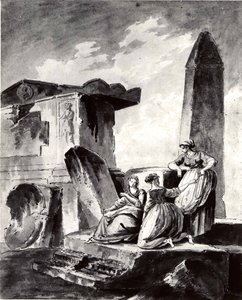 Tre giovani ragazze tra le rovine da copy after Hubert Robert.