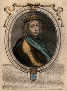 Ritratto di Carlo IV il Bello (1294-1328), Re di Francia - Incisione da "Les Augustes Representations de tous les Rois de France da Pharamond a Luigi XIV", Parigi da de Larmessin