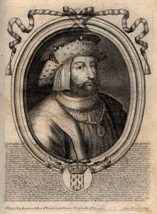 Ritratto di Clotario II (584 - 628), Re di Neustria e Re dei Franchi - incisione da 