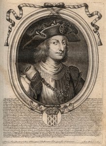 Ritratto di Clodoveo II, Re dei Franchi (c.634-657) - incisione da 