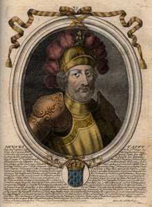 Ritratto di Ugo I Capeto (ca. 941 - 996), Duca di Francia poi Re di Francia - Ritratto di Ugo I Capeto (c941-996), Re di Francia - incisione da 