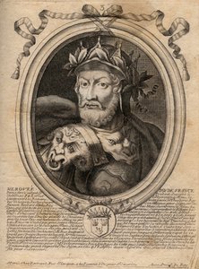 Ritratto di Meroveo (Merovech) (d.456), re dei Franchi Salii - incisione da 
