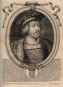 Ritratto di Thierry III (ca. 657-691), re dei Franchi di Neustria (673-675) e re di tutti i Franchi (679-691) - incisione da 