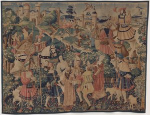 Scene di caccia e pastorali, con un suonatore di cornamusa e ballerini da design probably French 16th Century, Paris; woven in southern Netherlands or Paris in an undetermine workshop