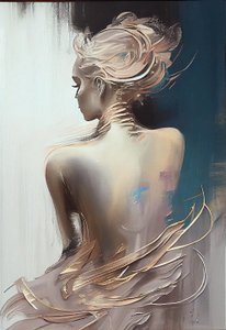 Una donna vestita seduta vista da dietro, Pittura silhouette