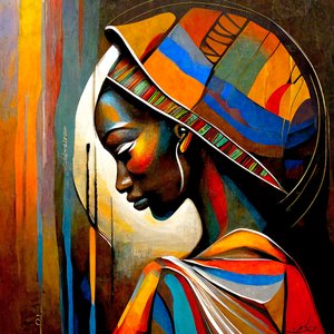 Donna africana in preghiera, arte astratta