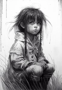 Una bambina innocente, ritratto disegnato, stampe d