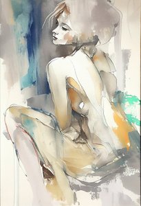 Bella donna seduta, acquerello