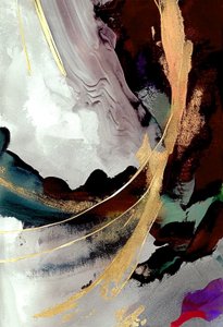 Pittura astratta in nero e grigio con effetto dorato da F. Abderrahim