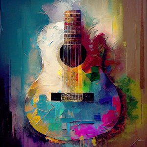 Chitarra rock elettrica, strumento musicale con colori caldi, Arte da parete | Stampe su tela