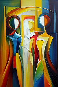 Pittura ad olio astratta moderna, silhouette di donna