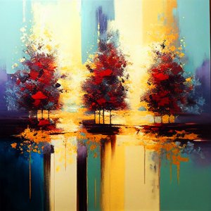Alberi in paesaggio astratto, stampe d