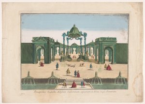 Veduta della pergola e delle fontane di un giardino del re di Danimarca da familie Remondini (attributed to)