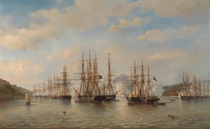 Squadre olandesi, inglesi, francesi e americane nelle acque giapponesi durante la spedizione guidata dal comandante francese Constant Jaurès, settembre 1864 da jonkheer Jacob Eduard van Heemskerck