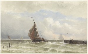 Porto di Vlissingen, con nave a vela in arrivo da jonkheer Jacob Eduard van Heemskerck