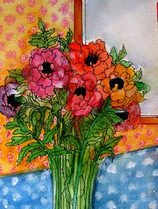 Fiori in vaso, 2014 (acquerello, inchiostro) da linda arthurs