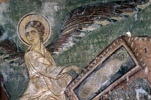 Affreschi con angelo nella chiesa di Metamorphosis tou Sotiros, Kefali, Creta, Grecia