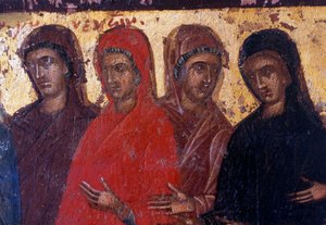Donne pie, pannello di legno nella chiesa bizantina di Palea Roumata, Creta, Grecia da Theodore Charles Ange Coquelin